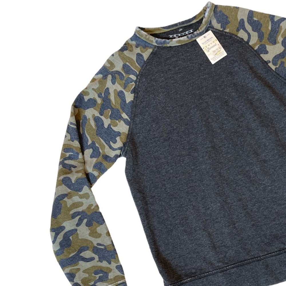 LUCKY BRAND VENICE BURNOUT LONG SLEEVE CAMO COLOR BLOCK CREWNECK **NWT** - Picture 3 of 9